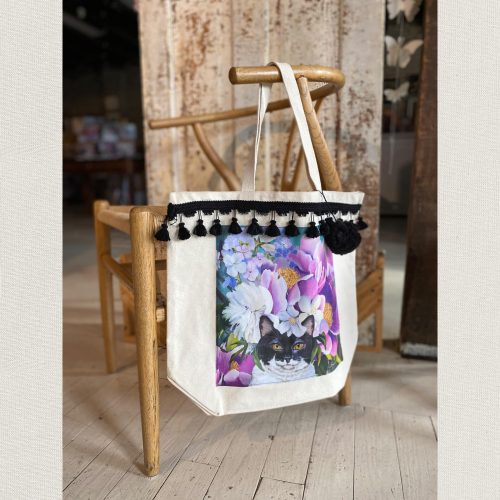 Tote Bags Camouflage Kitty & Chair linen web